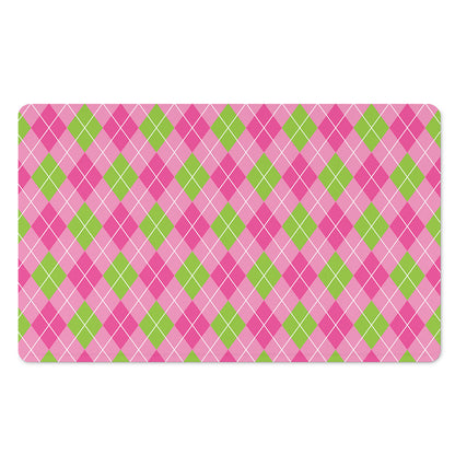 Pink And Green Argyle Pattern Print Polyester Doormat
