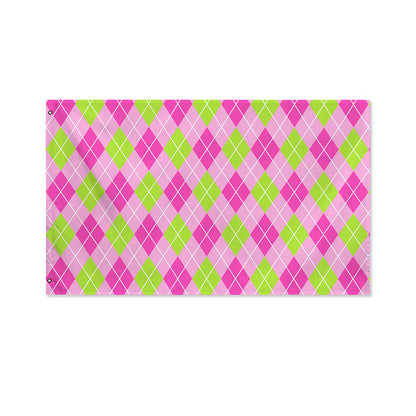 Pink And Green Argyle Pattern Print Polyester Flag