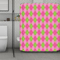 Pink And Green Argyle Pattern Print Polyester Shower Curtain