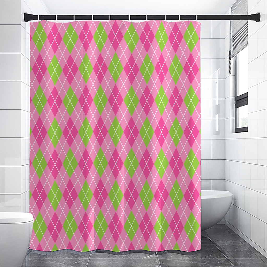 Pink And Green Argyle Pattern Print Premium Shower Curtain