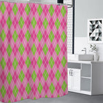 Pink And Green Argyle Pattern Print Premium Shower Curtain