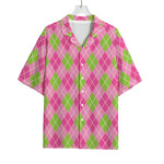 Pink And Green Argyle Pattern Print Rayon Hawaiian Shirt