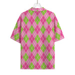 Pink And Green Argyle Pattern Print Rayon Hawaiian Shirt