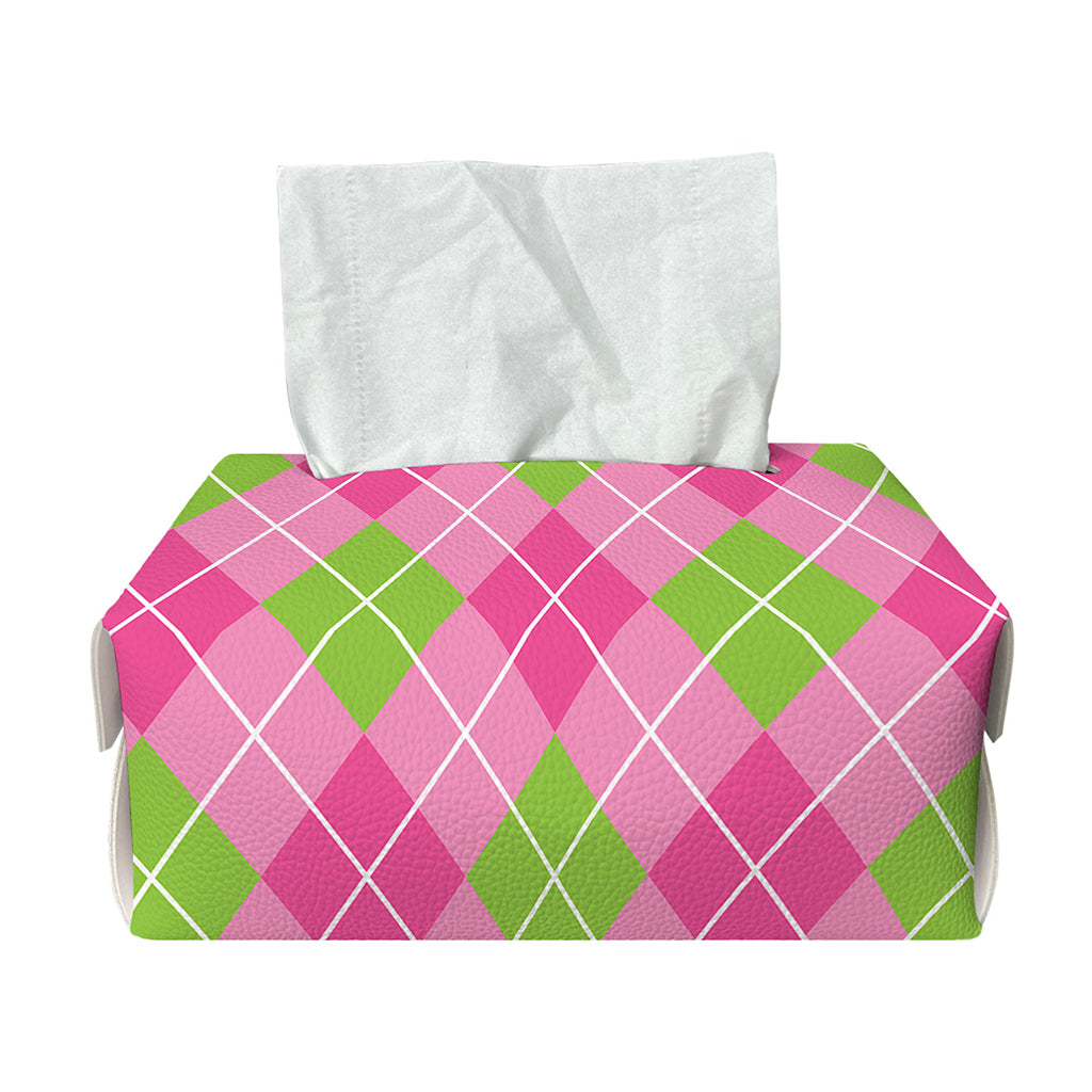 Pink And Green Argyle Pattern Print Rectangle Tissue Box Cover