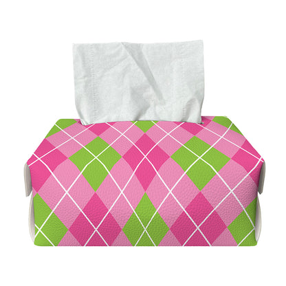 Pink And Green Argyle Pattern Print Rectangle Tissue Box Cover