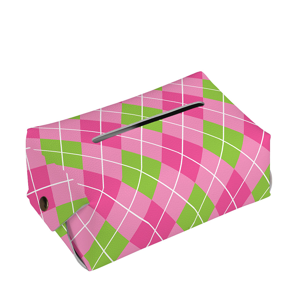 Pink And Green Argyle Pattern Print Rectangle Tissue Box Cover