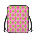 Pink And Green Argyle Pattern Print Rectangular Crossbody Bag
