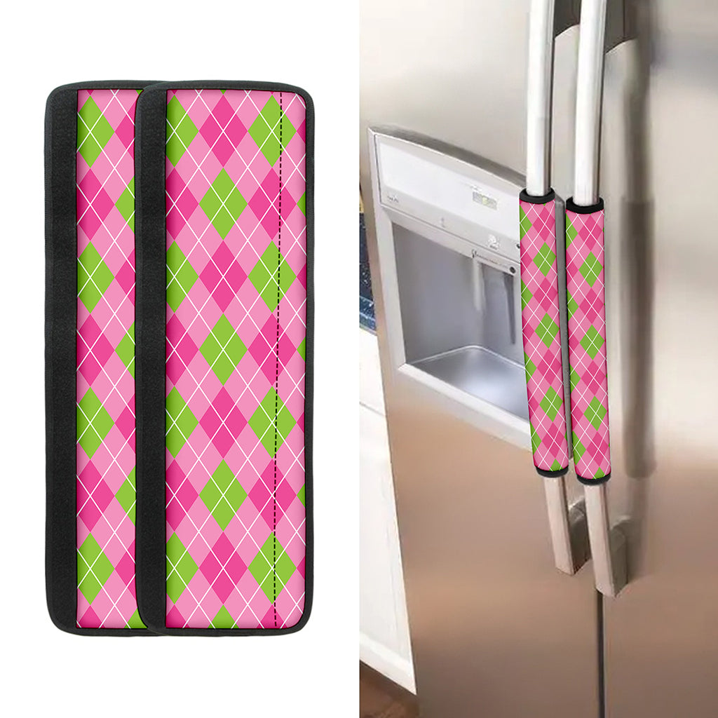 Pink And Green Argyle Pattern Print Refrigerator Handle Covers