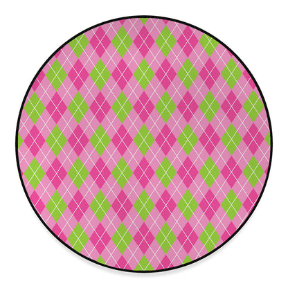 Pink And Green Argyle Pattern Print Round Floor Mat