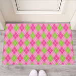 Pink And Green Argyle Pattern Print Rubber Doormat