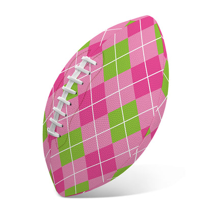 Pink And Green Argyle Pattern Print Rugby Ball