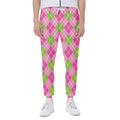 Pink And Green Argyle Pattern Print Joggers