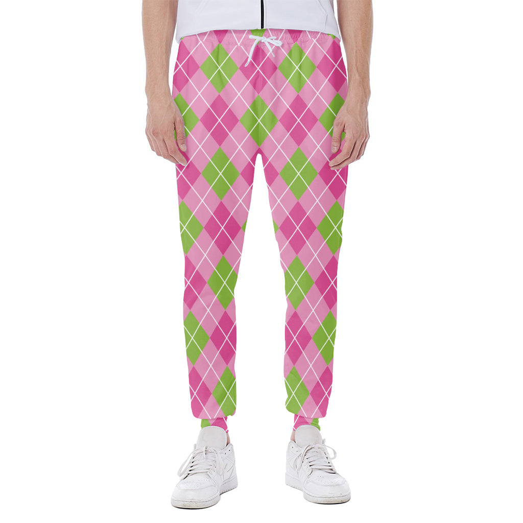 Pink And Green Argyle Pattern Print Scuba Joggers