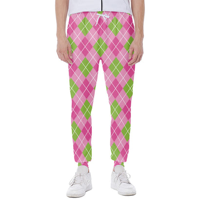 Pink And Green Argyle Pattern Print Scuba Joggers