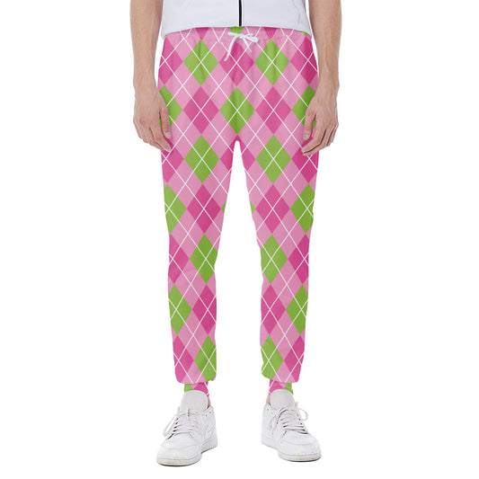 Pink And Green Argyle Pattern Print Scuba Joggers