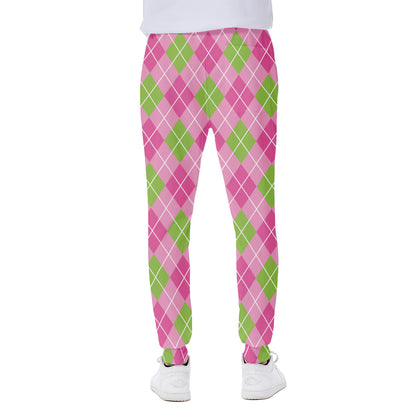 Pink And Green Argyle Pattern Print Scuba Joggers