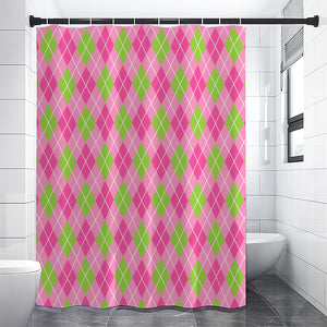 Pink And Green Argyle Pattern Print Shower Curtain