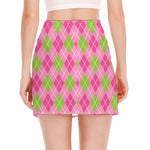 Pink And Green Argyle Pattern Print Side Slit Mini Skirt
