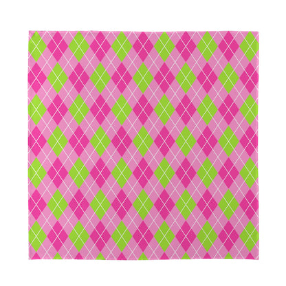 Pink And Green Argyle Pattern Print Silk Bandana