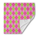 Pink And Green Argyle Pattern Print Silk Bandana