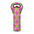 Pink And Green Argyle Pattern Print Single Neoprene Wine Tote