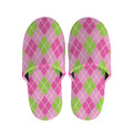 Pink And Green Argyle Pattern Print Slippers