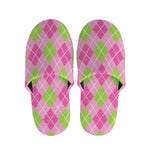 Pink And Green Argyle Pattern Print Slippers