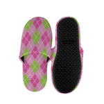 Pink And Green Argyle Pattern Print Slippers