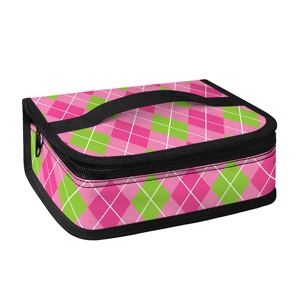 Pink And Green Argyle Pattern Print Small Lunch Bag