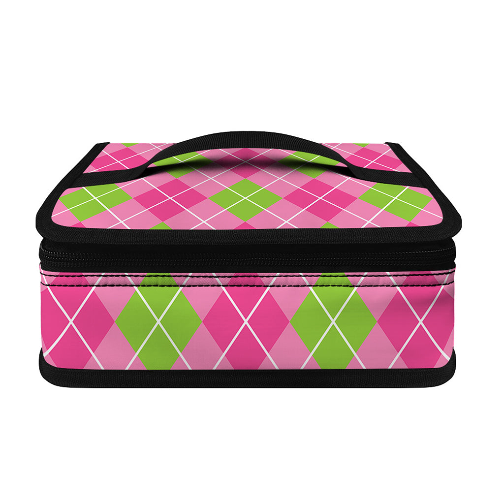Pink And Green Argyle Pattern Print Small Lunch Bag