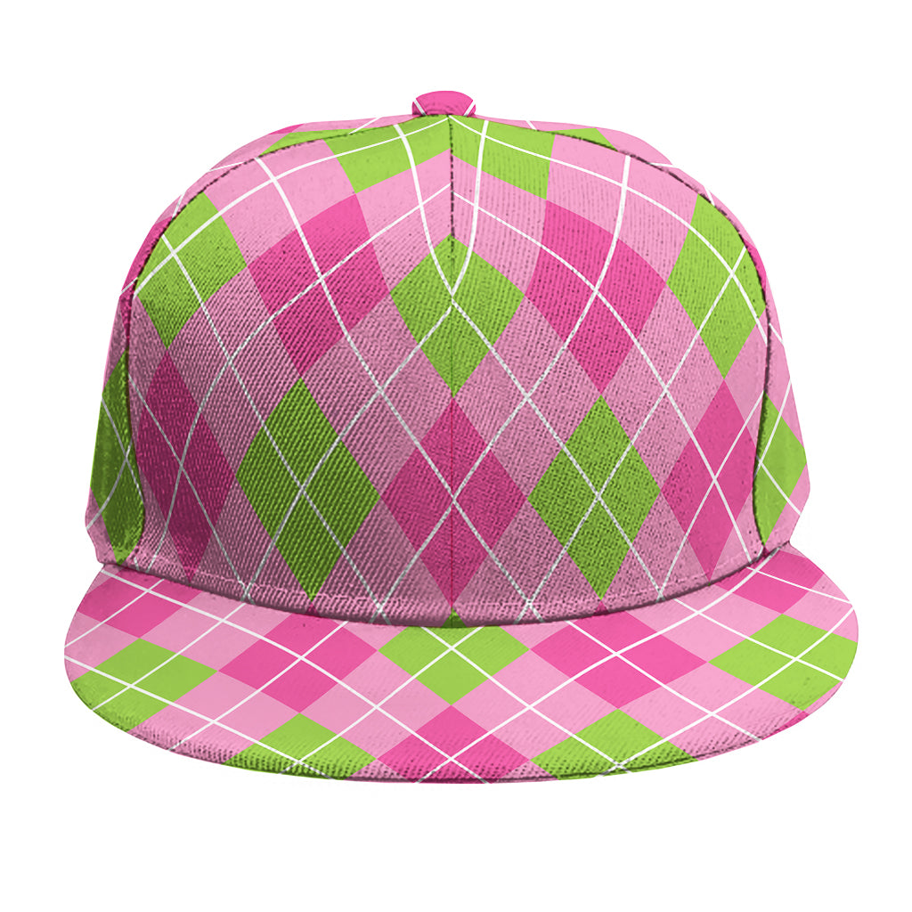 Pink And Green Argyle Pattern Print Snapback Cap