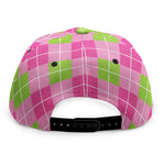 Pink And Green Argyle Pattern Print Snapback Cap