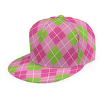 Pink And Green Argyle Pattern Print Snapback Cap