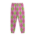 Pink And Green Argyle Pattern Print Sweatpants