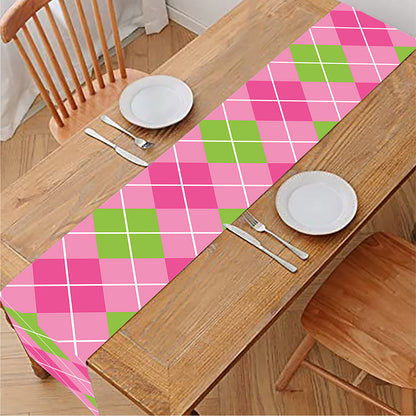 Pink And Green Argyle Pattern Print Table Runner