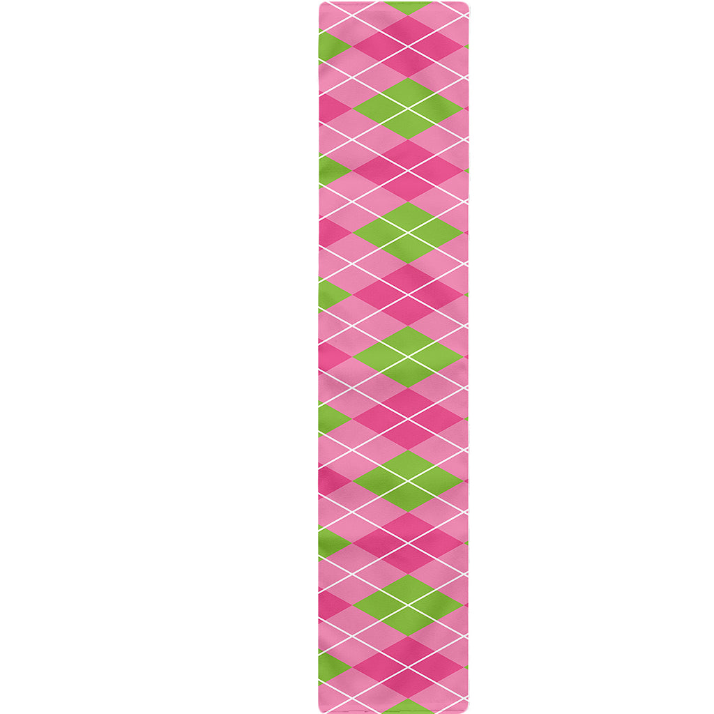 Pink And Green Argyle Pattern Print Table Runner