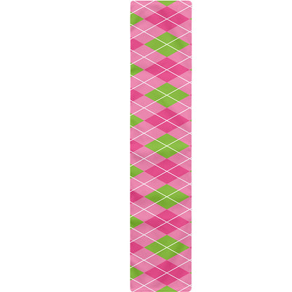 Pink And Green Argyle Pattern Print Table Runner