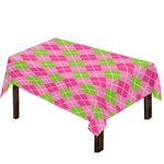 Pink And Green Argyle Pattern Print Tablecloth