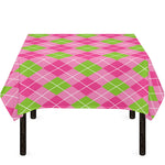 Pink And Green Argyle Pattern Print Tablecloth