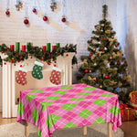 Pink And Green Argyle Pattern Print Tablecloth