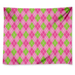 Pink And Green Argyle Pattern Print Tapestry