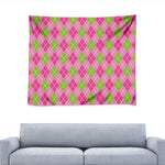 Pink And Green Argyle Pattern Print Tapestry