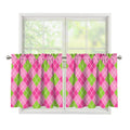 Pink And Green Argyle Pattern Print Tier Curtains