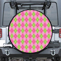 Pink And Green Argyle Pattern Print Tire Cover