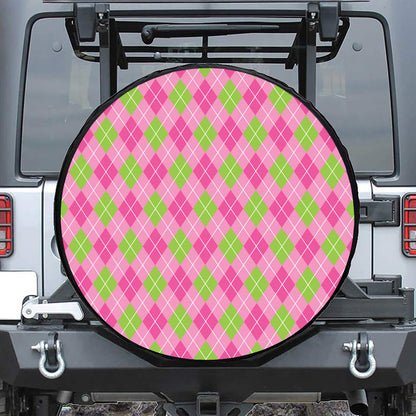 Pink And Green Argyle Pattern Print Tire Cover