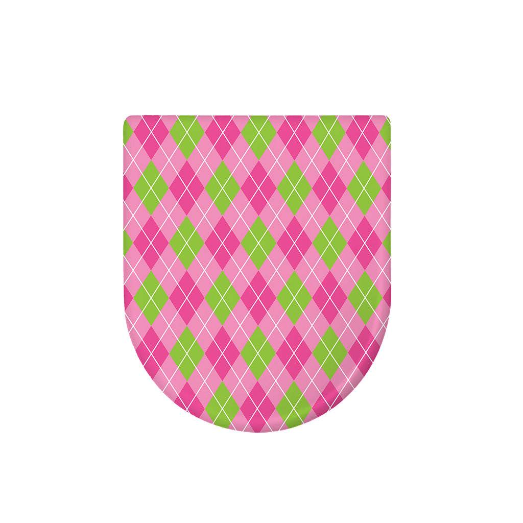Pink And Green Argyle Pattern Print Toilet Lid Cover
