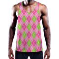 Pink And Green Argyle Pattern Print Men's Workout Tank Top