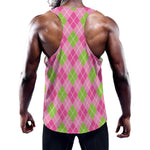 Pink And Green Argyle Pattern Print Training Tank Top