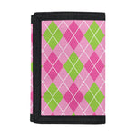 Pink And Green Argyle Pattern Print Trifold Wallet