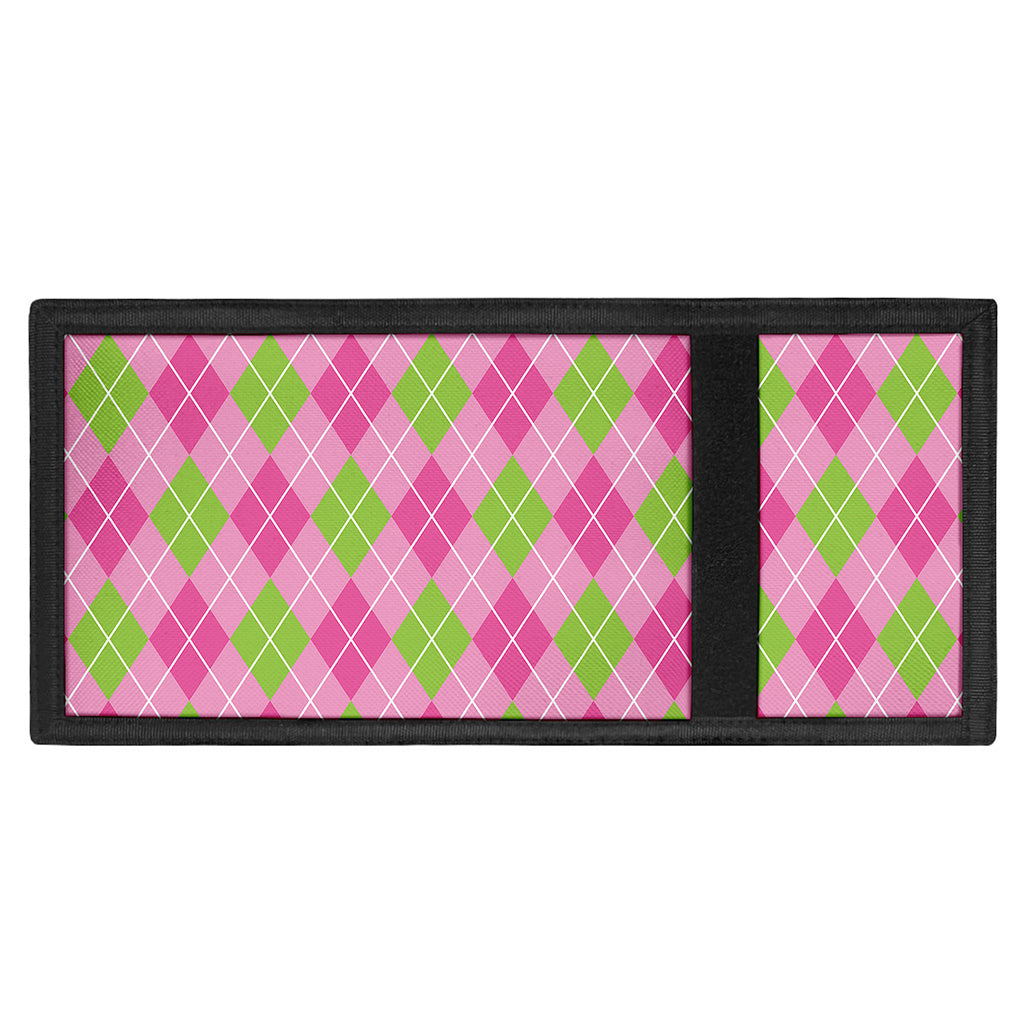 Pink And Green Argyle Pattern Print Trifold Wallet